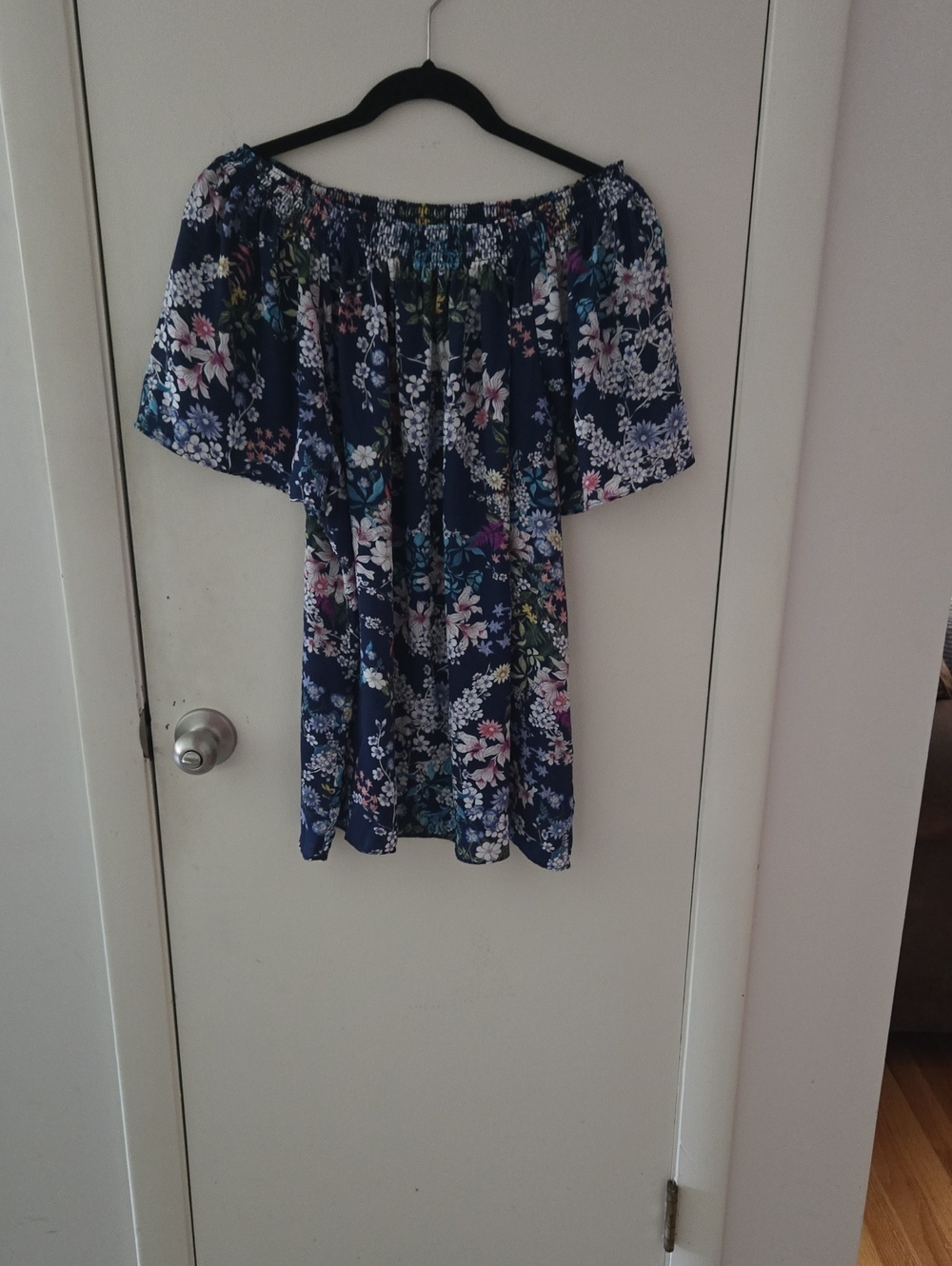 Violet & Claire Navy Floral Off-Shoulder Blouse